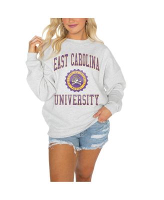 Gameday Couture - Women's Gray ECU Pirates Drop Shoulder Fleece Drop Pullover Sweatshirt