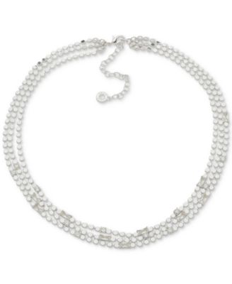 Anne Klein - Silver-Tone Multi Row Cubic Zirconia Chain Baguette Necklace, 19-1/2" + 3" extender