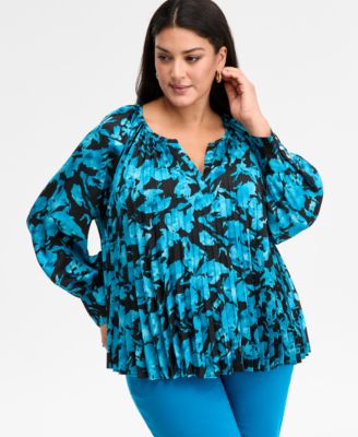 I.N.C. International Concepts - Plus Size Pleated Puff-Sleeve Blouse