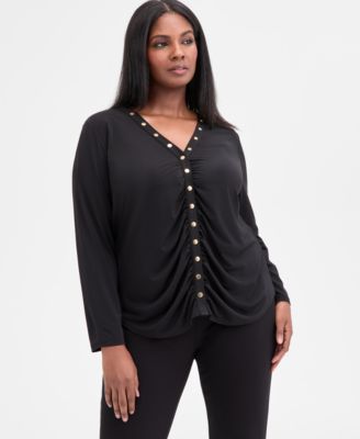 I.N.C. International Concepts - Plus Size V-Neck Long-Sleeve Blouse