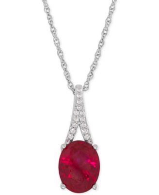 Macy's - Lab-Grown Ruby (3-5/8 ct. t.w.) and White Sapphire Accent Pendant Necklace in Sterling Silver