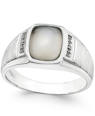 Macy's - Men's Moonstone (10 x 8mm) and Diamond Accent Ring in Sterling Silver