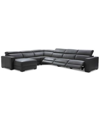 Furniture - Nevio 6-Pc. 3 Power Leather Sectional with Chaise, Only at Macy's