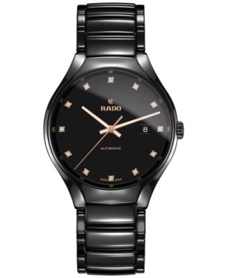 Rado - Unisex Swiss Automatic True Diamond (1/8 ct. t.w.) Black Ceramic Bracelet Watch 40mm