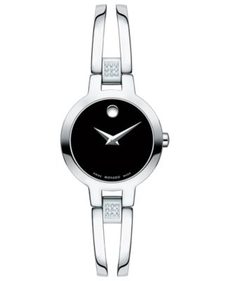 Movado - Women's Swiss Amorosa Diamond-Accent Stainless Steel Bangle Bracelet Watch 24mm
